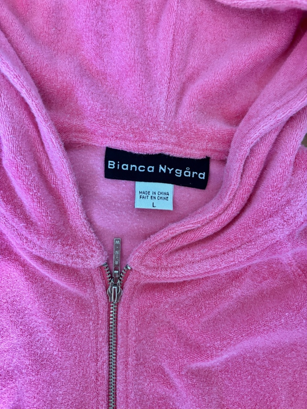 Y2K Pink Terry Cloth Zip-Up Hooded Track Jacket - Picture 2 of 4